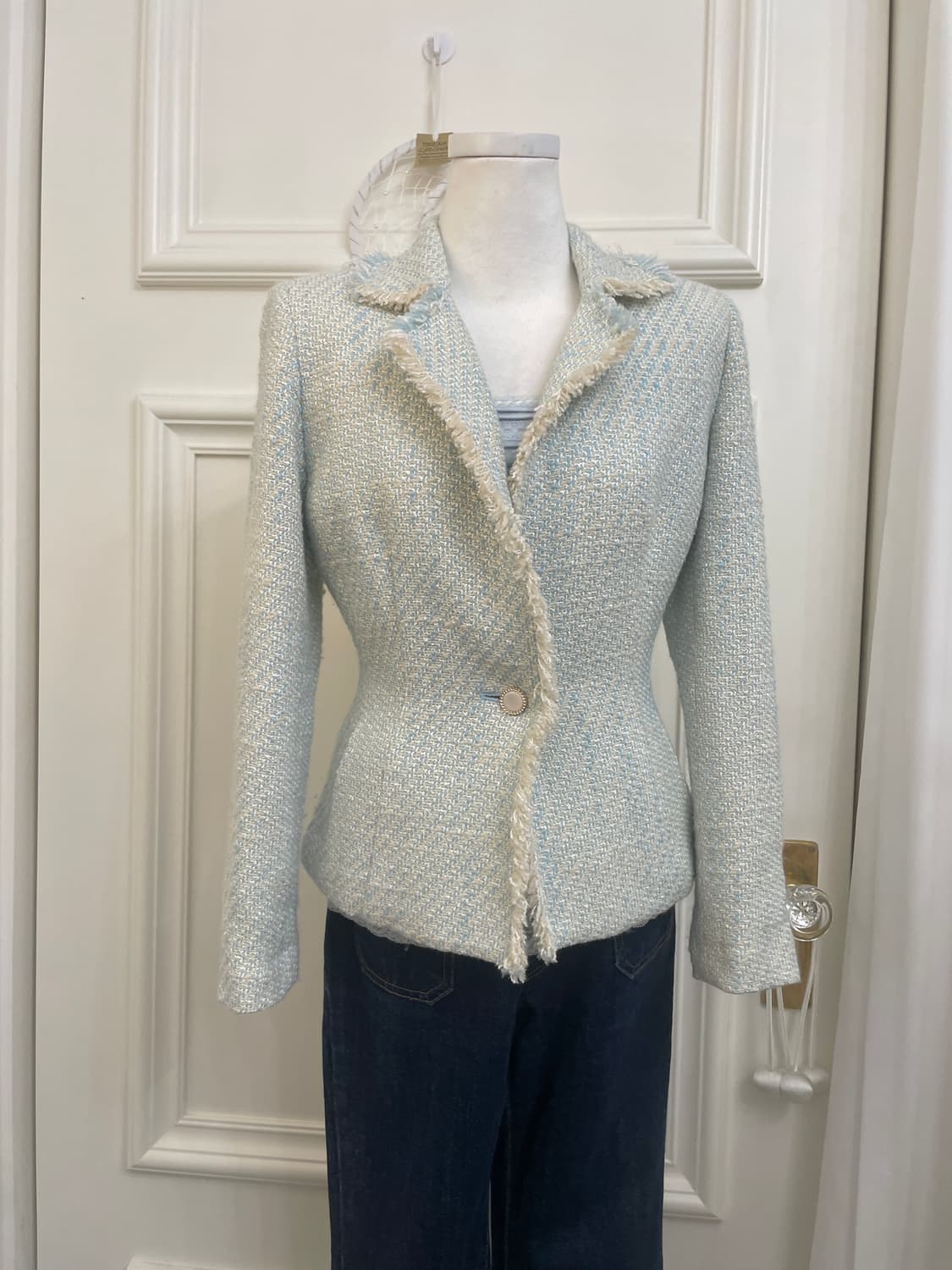 mint beige tweed one-button jacket 상품이미지1