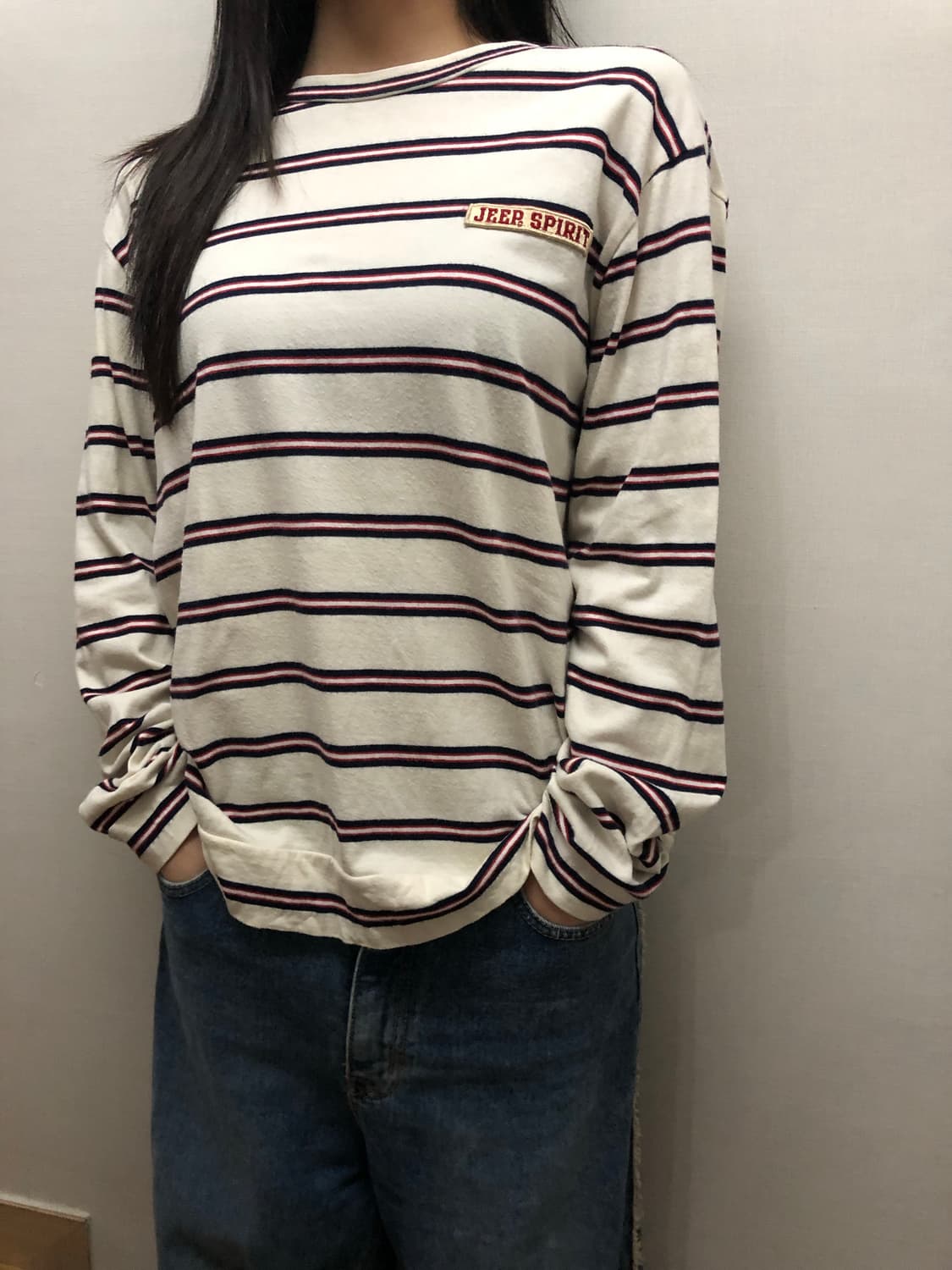 빈티지 지프 아이보리 스트라이프 티셔츠 상품이미지5