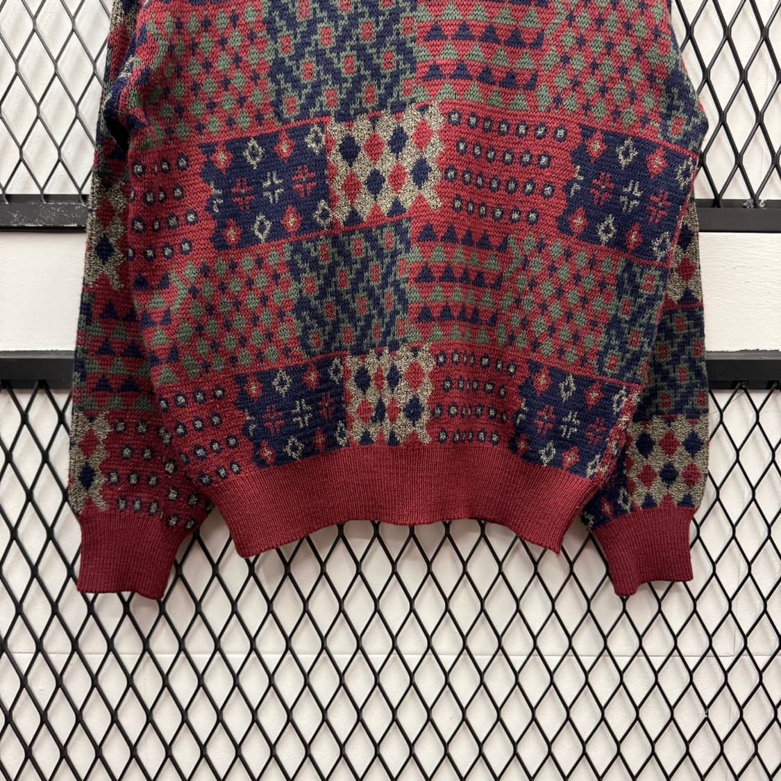 USA VTG 자가드 패턴 패치워크 에스닉 디테일 울 니트 스웨터 상품이미지4