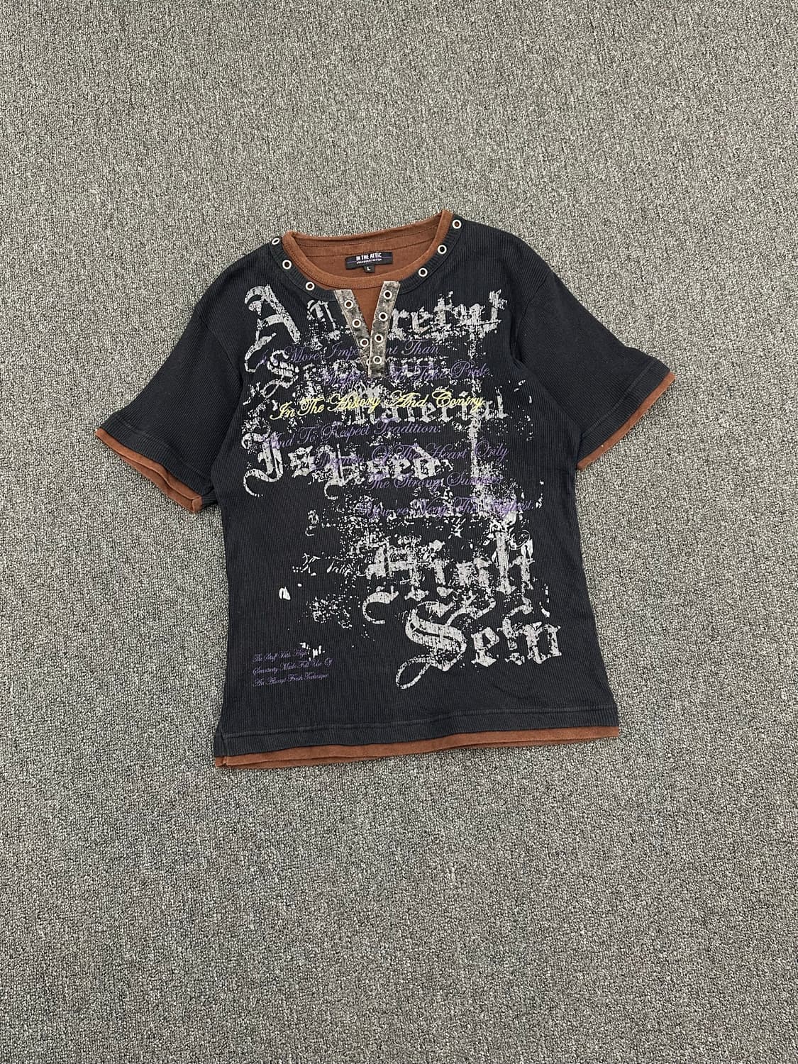 L)In The Attic vintage 여성 레이어드 프린팅 자수 반팔 상품이미지1