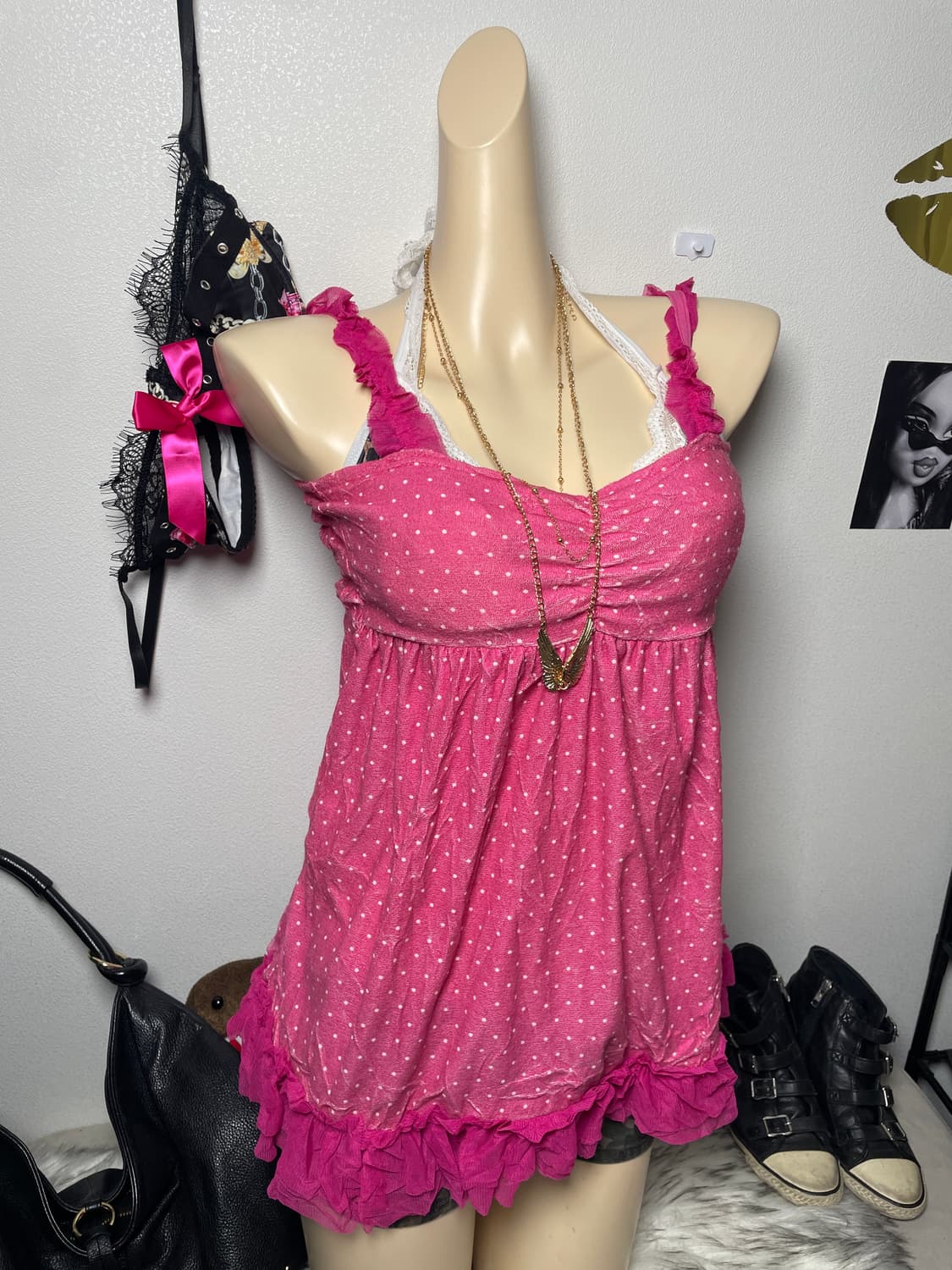 핑크 도트 슬리브리스 상품이미지1