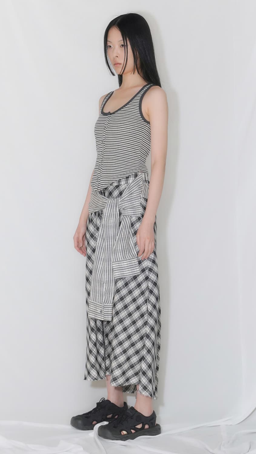 텐스댄스 체크 X 스트라이프 셔츠 스커트 블랙 상품이미지7