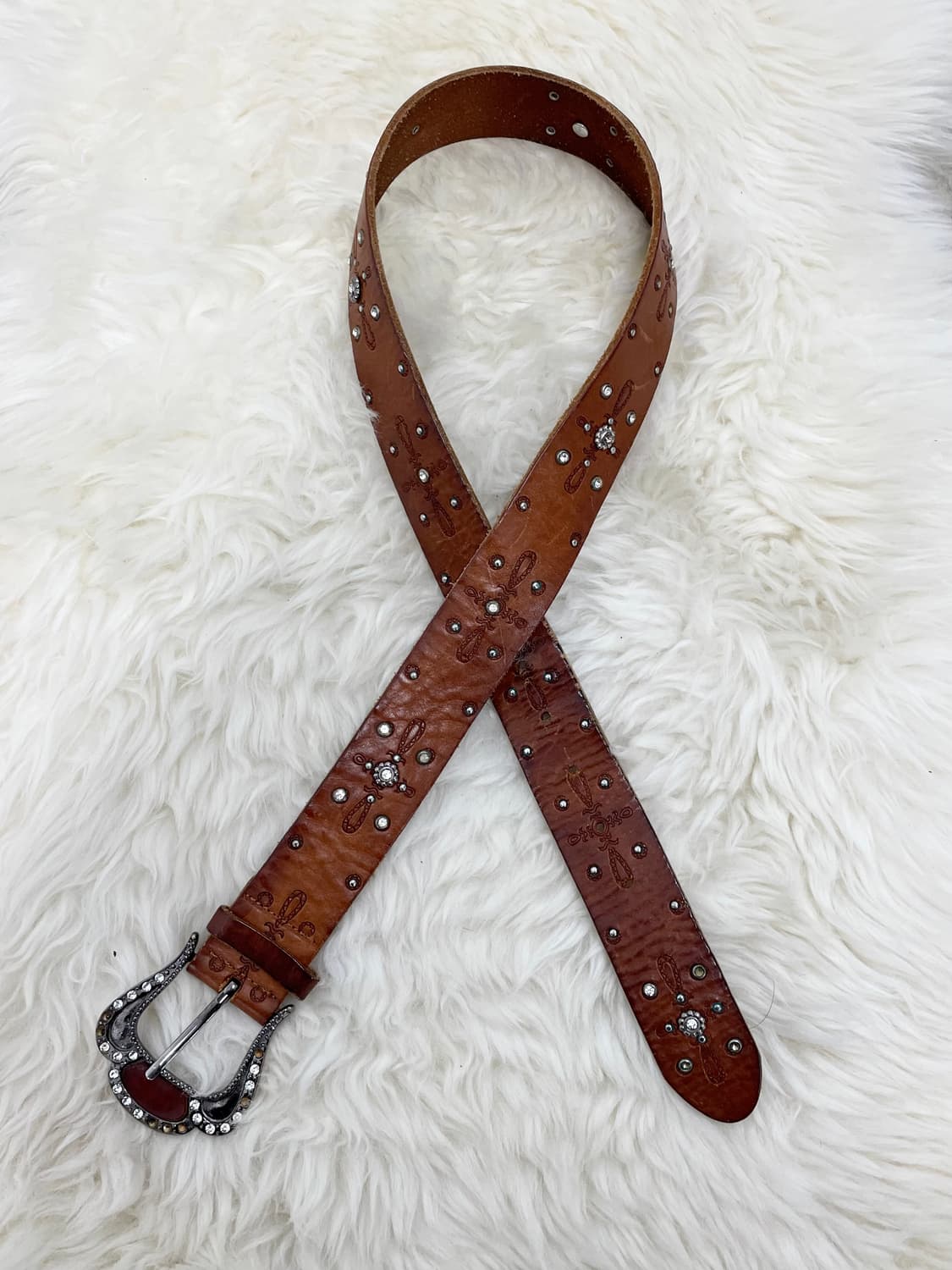 리얼레더 오리엔탈 큐빅 버클 벨트 상품이미지1