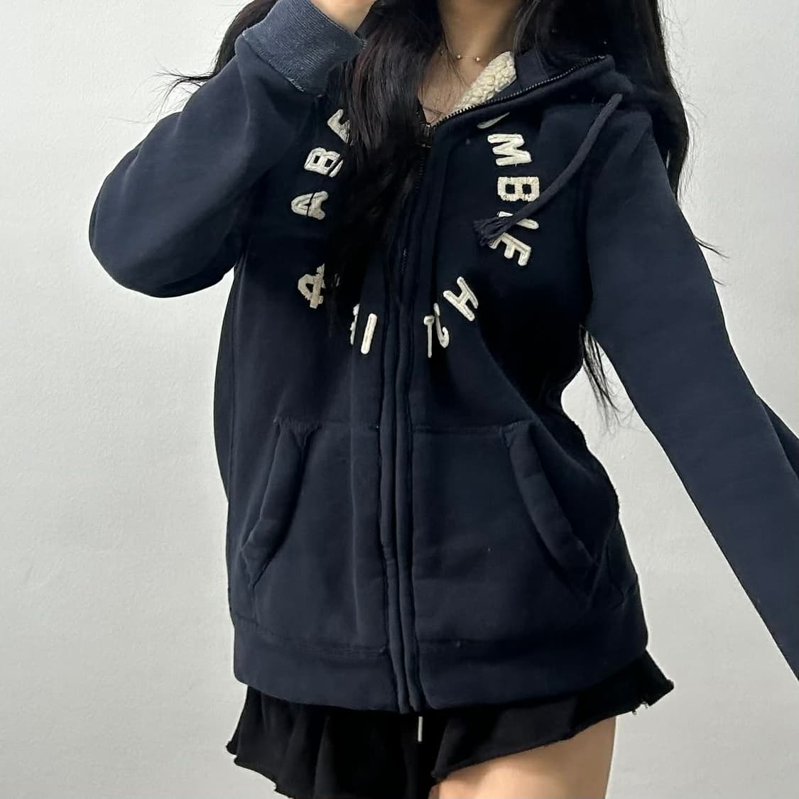 아베크롬비 y2k 울프죠 양털 대대장 스웻 후드집업 희귀져지(M) 상품이미지1