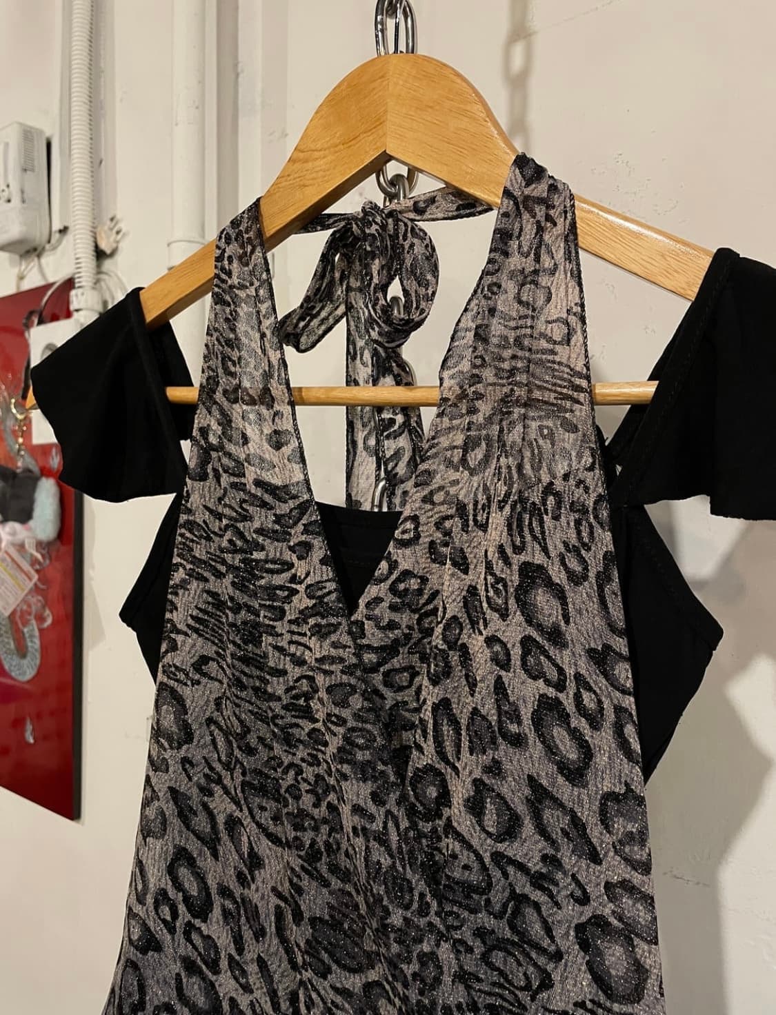 호피 레오파드 홀터 체인 블랙 슬리브리스 갸루 상품이미지3