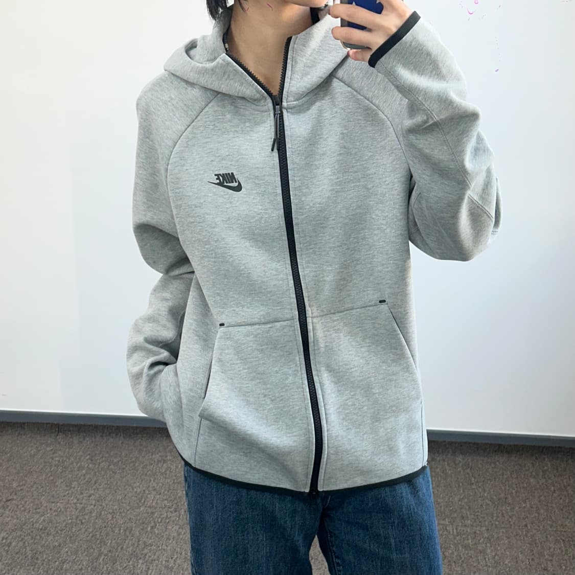 Nike 나이키 블랙 로고 2-way 블랙 포인트 그레이 후드집업  상품이미지2