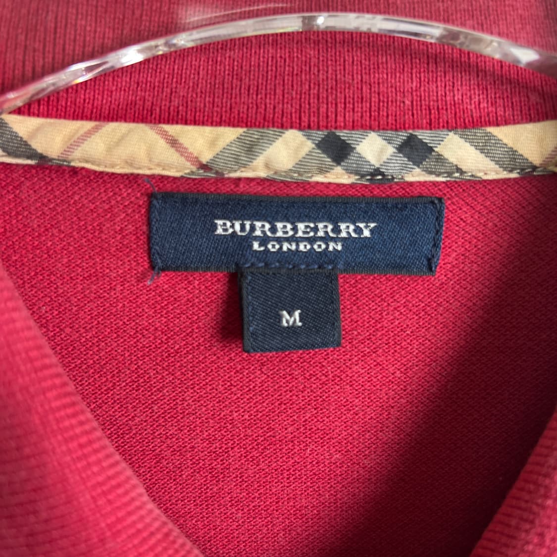 버버리 빈티지 레드 노바 체크 반팔 폴로 셔츠 M 상품이미지3