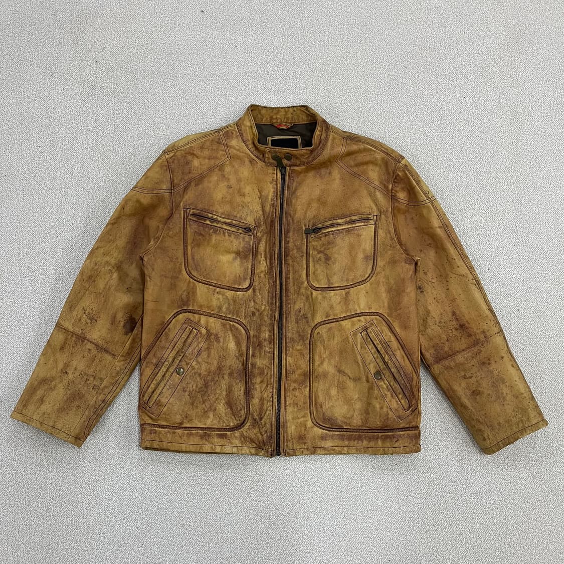 [L] 게스 빈티지 오일 에이징 바이커 양가죽 자켓 0102M1 상품이미지1