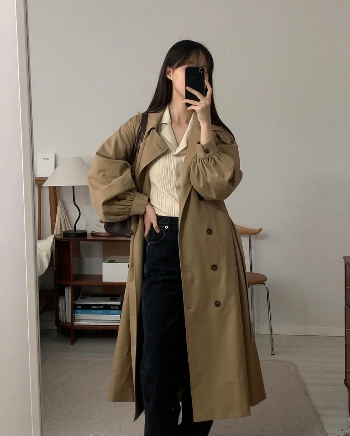 택O) 아크로 셔링 슬리브 후드 트렌치 코트 베이지 상품이미지1
