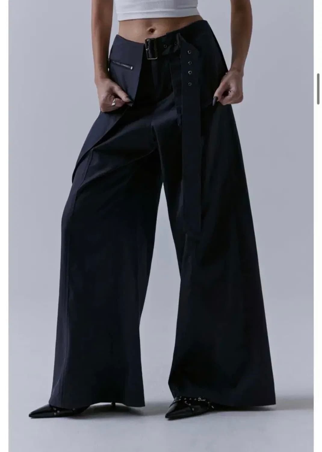 트리밍버드 벨티드 레이어드 랩 팬츠 상품이미지3