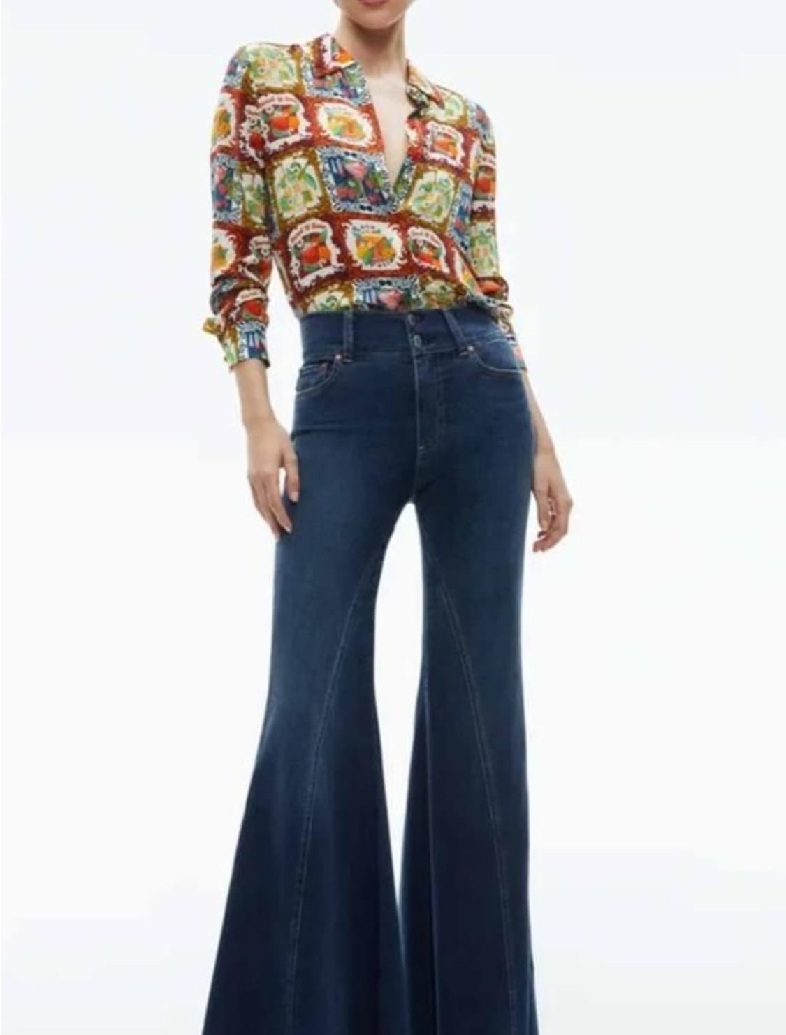 Alice Olivia 2024 멀티컬러 실크 프린트 셔츠 S사이즈 상품이미지1