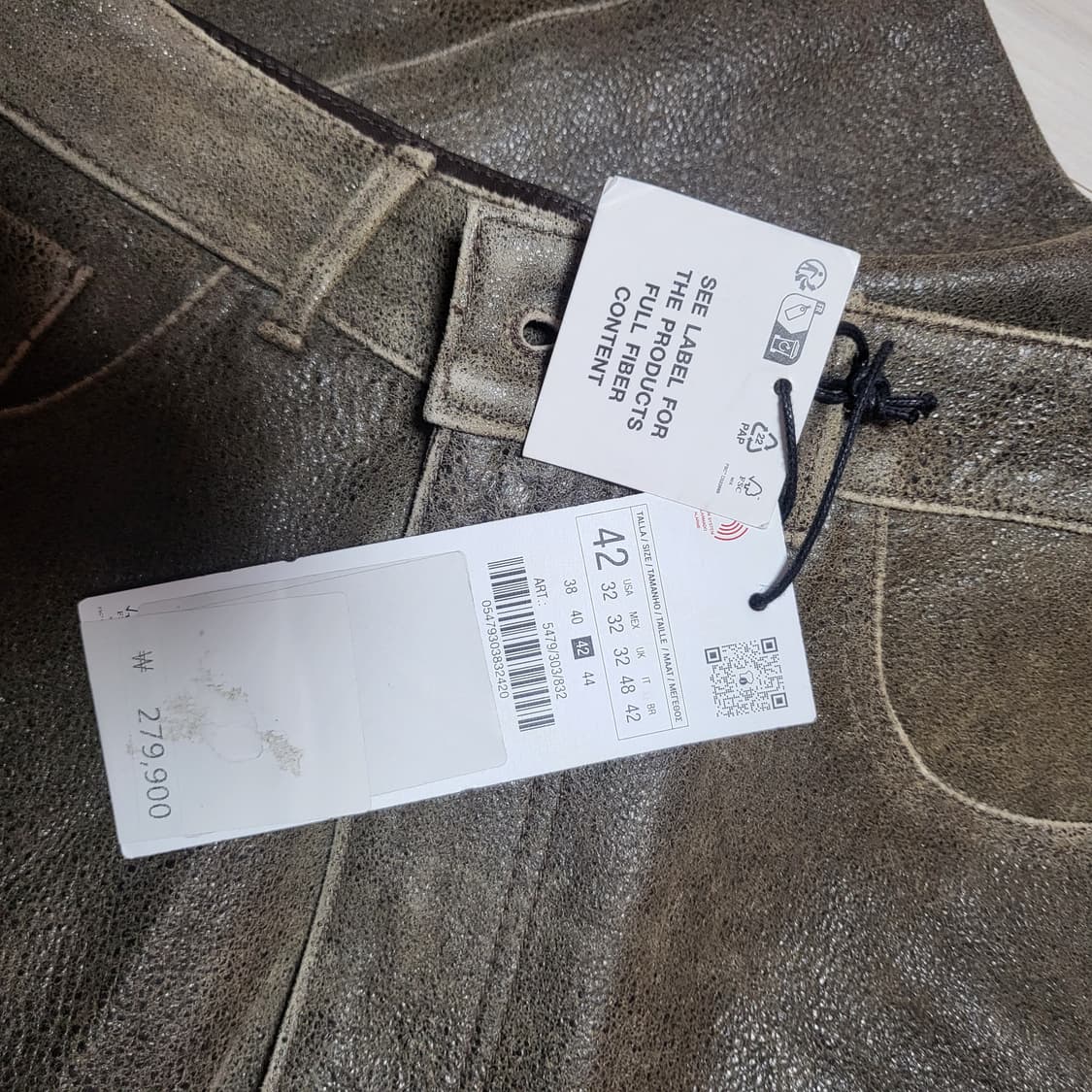 (42) 새상품 zara 자라 가죽바지 페이드 이펙트 레더 트라우저 상품이미지10