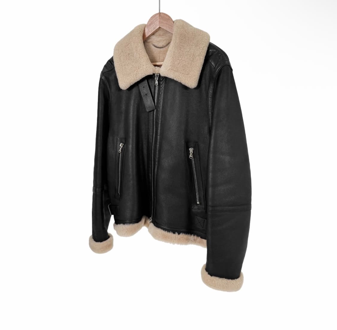 [46] 솔리드옴므 남성 램스킨 레더 양털 시어링 무스탕 자켓 블랙 상품이미지1
