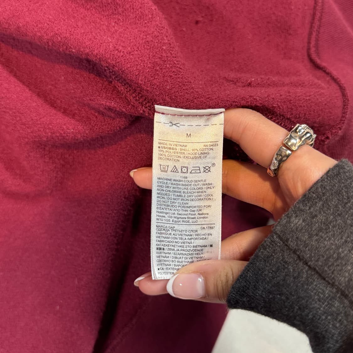 M) GAP 갭 후드집업 버건디/핑크 상품이미지8