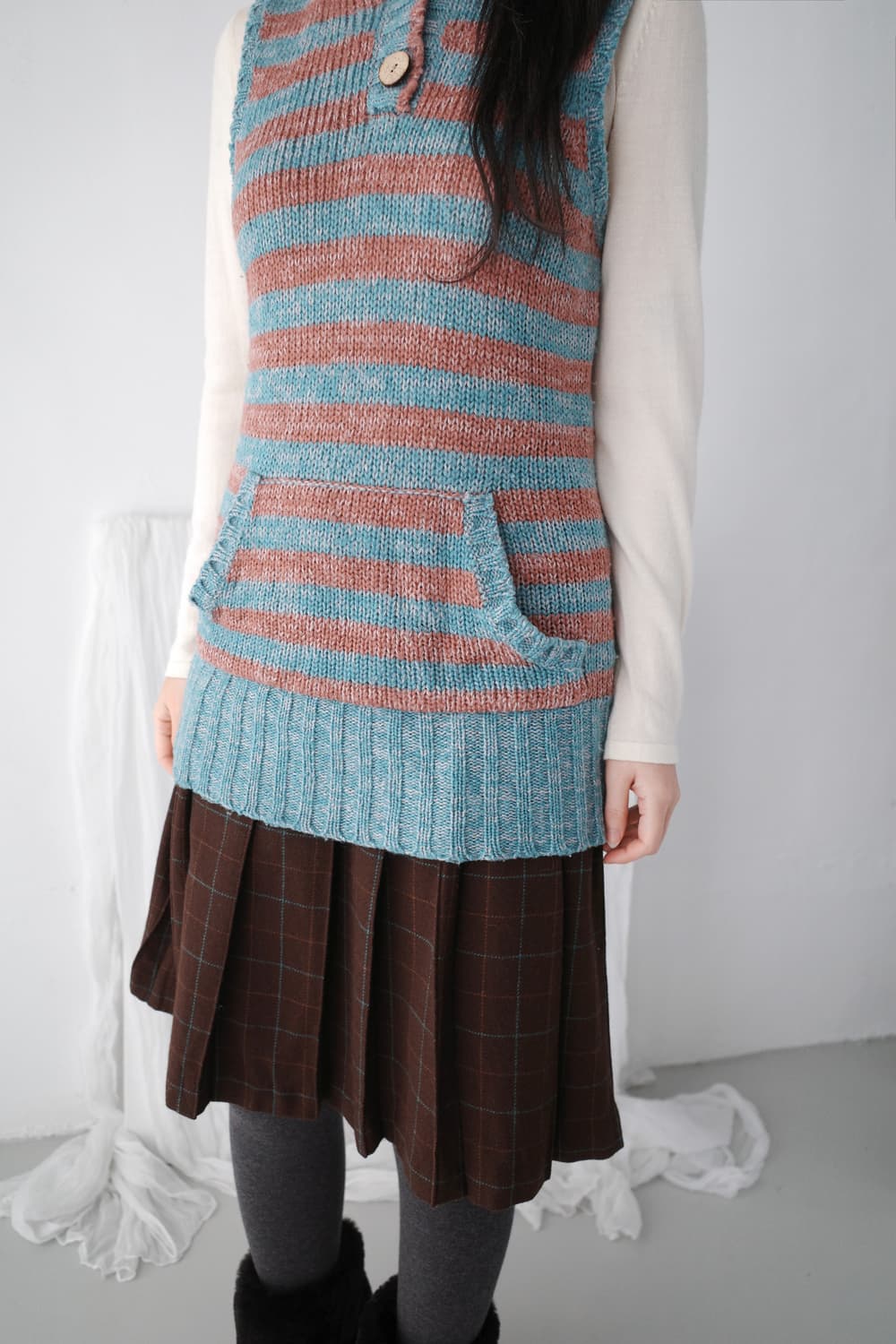 stripe hood knit vest 상품이미지7