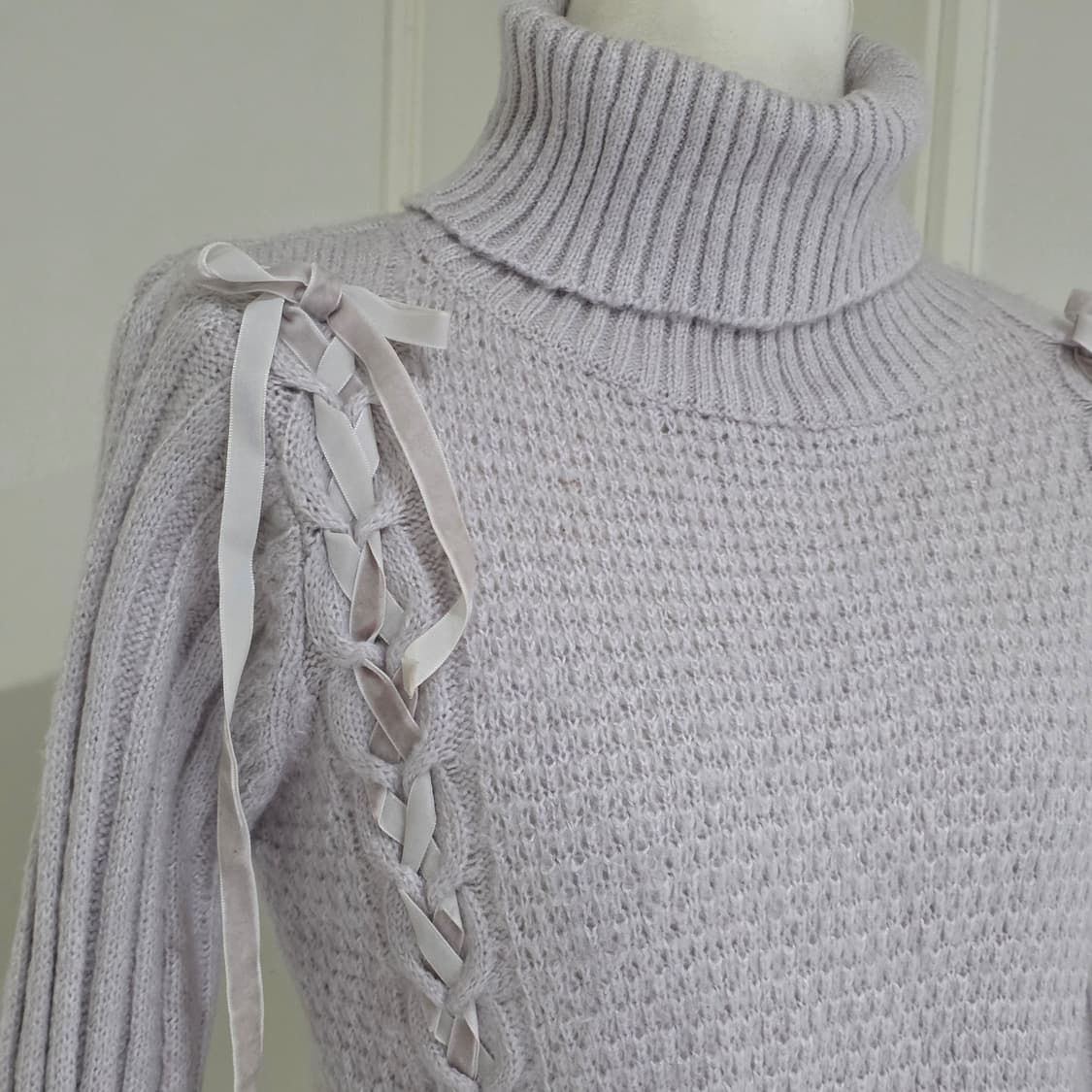 일본빈티지)히메갸루st 라벤더리본 리즈엑팜깔 로맨틱 겨울 니트스웨터 상품이미지2