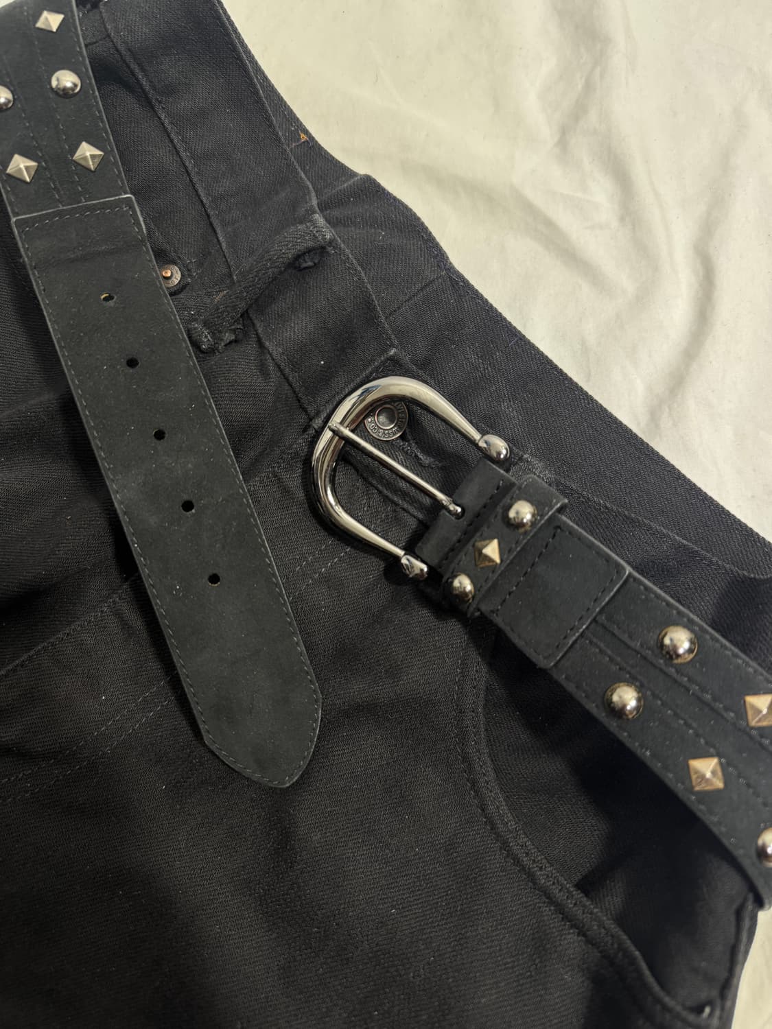빈티지 스터드 스웨이드 레더 벨트 상품이미지3