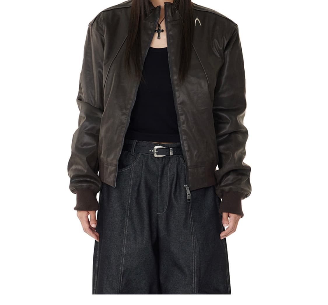 Piping Leather Blouson (Brown) 상품이미지2