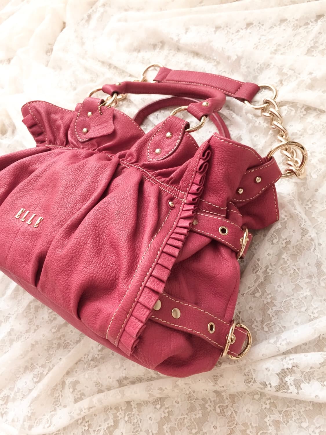 Vintage ELLE magenta pink genuine leathe 상품이미지4