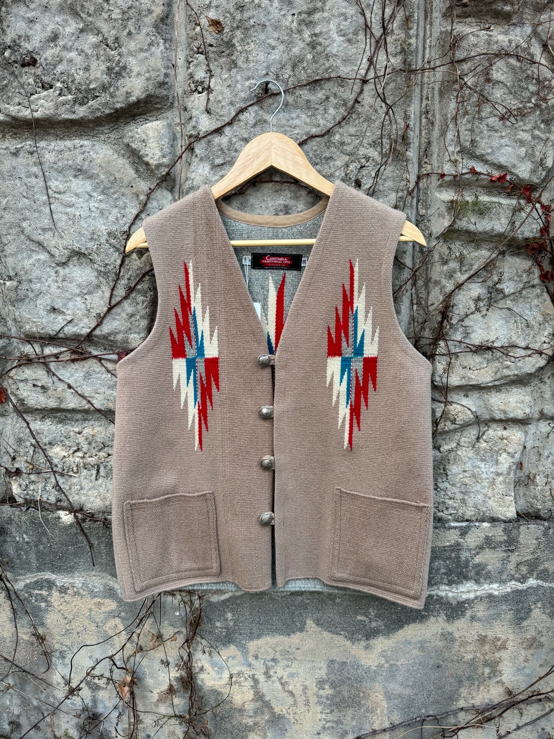 센티넬라 빈티지 핸드 우븐 울 투톤 오르테가 치마요 베스트 조끼 나바호 상품이미지1