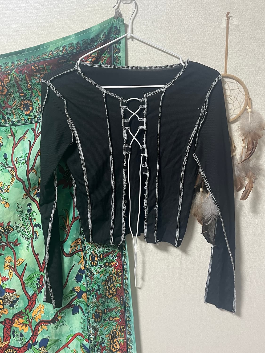 빈티지 y2k 끈 골지 딱붙핏 긴팔티 티셔츠 스트릿 그런지 키치 펑크 상품이미지3