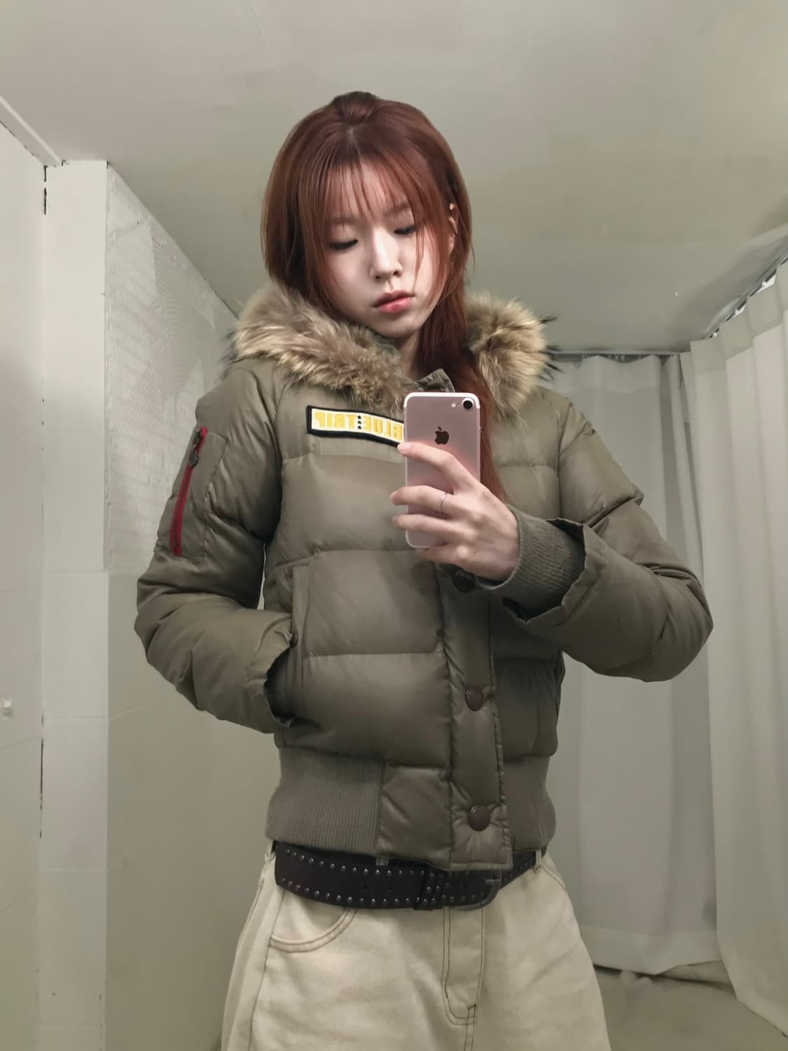 에드윈 - 블루 트립 카키 퍼 크롭 패딩 상품이미지2