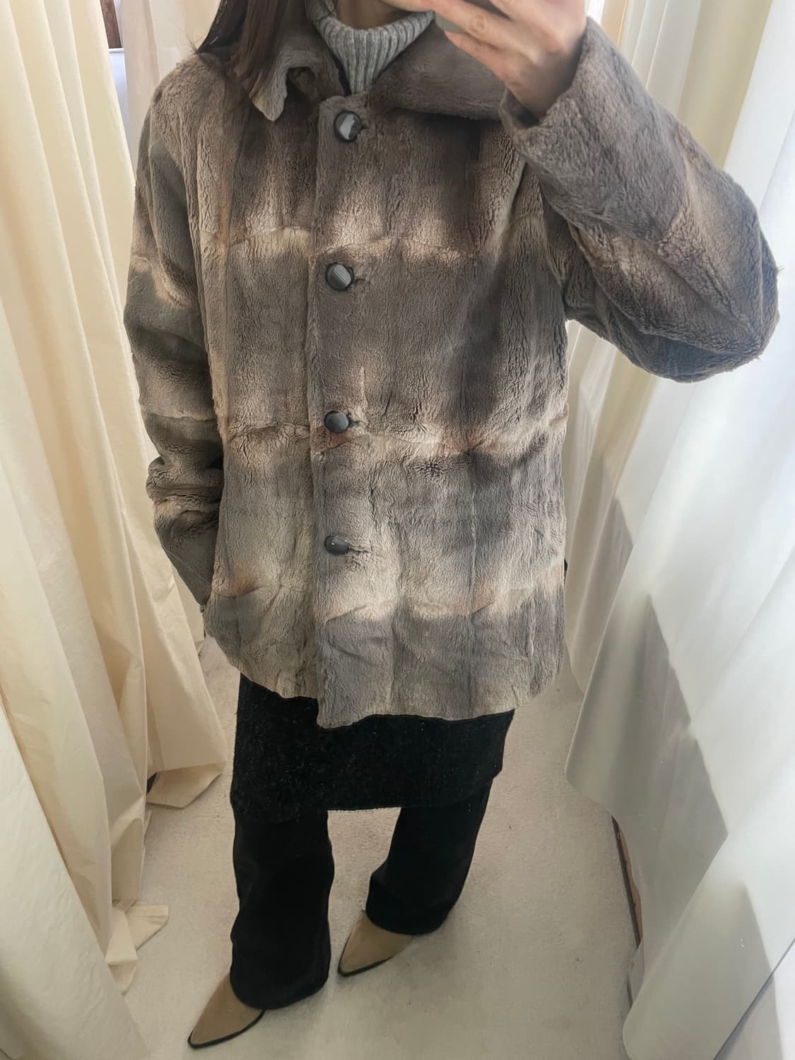 vintage muskrat string half fur jakcet 상품이미지7