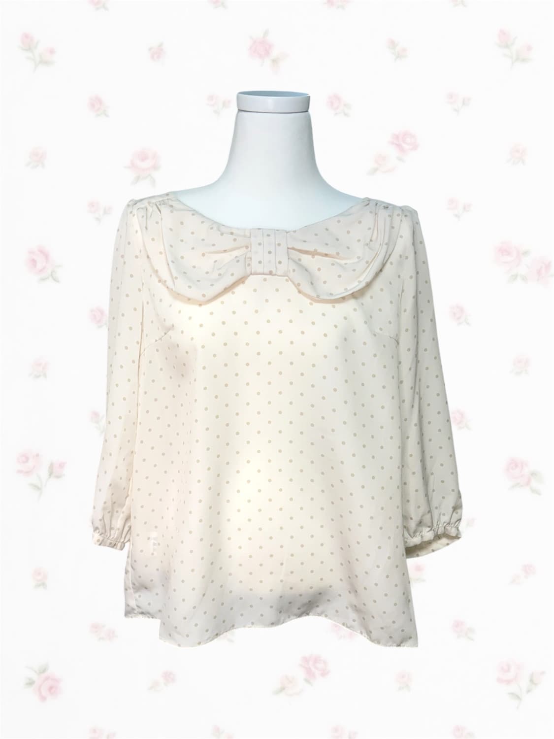 Feroux 도트 빅 리본 베이지 탑 상품이미지1