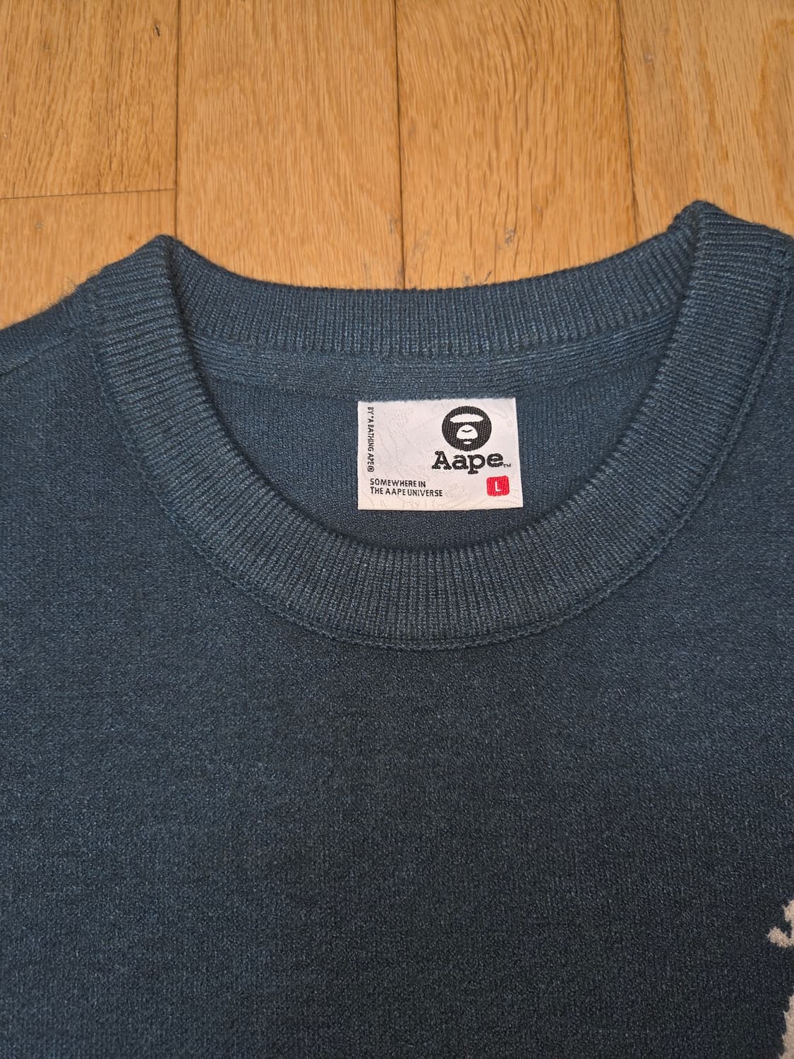 Aape 문페이스 크루넥 니트 L 에메랄드 그린 상품이미지3