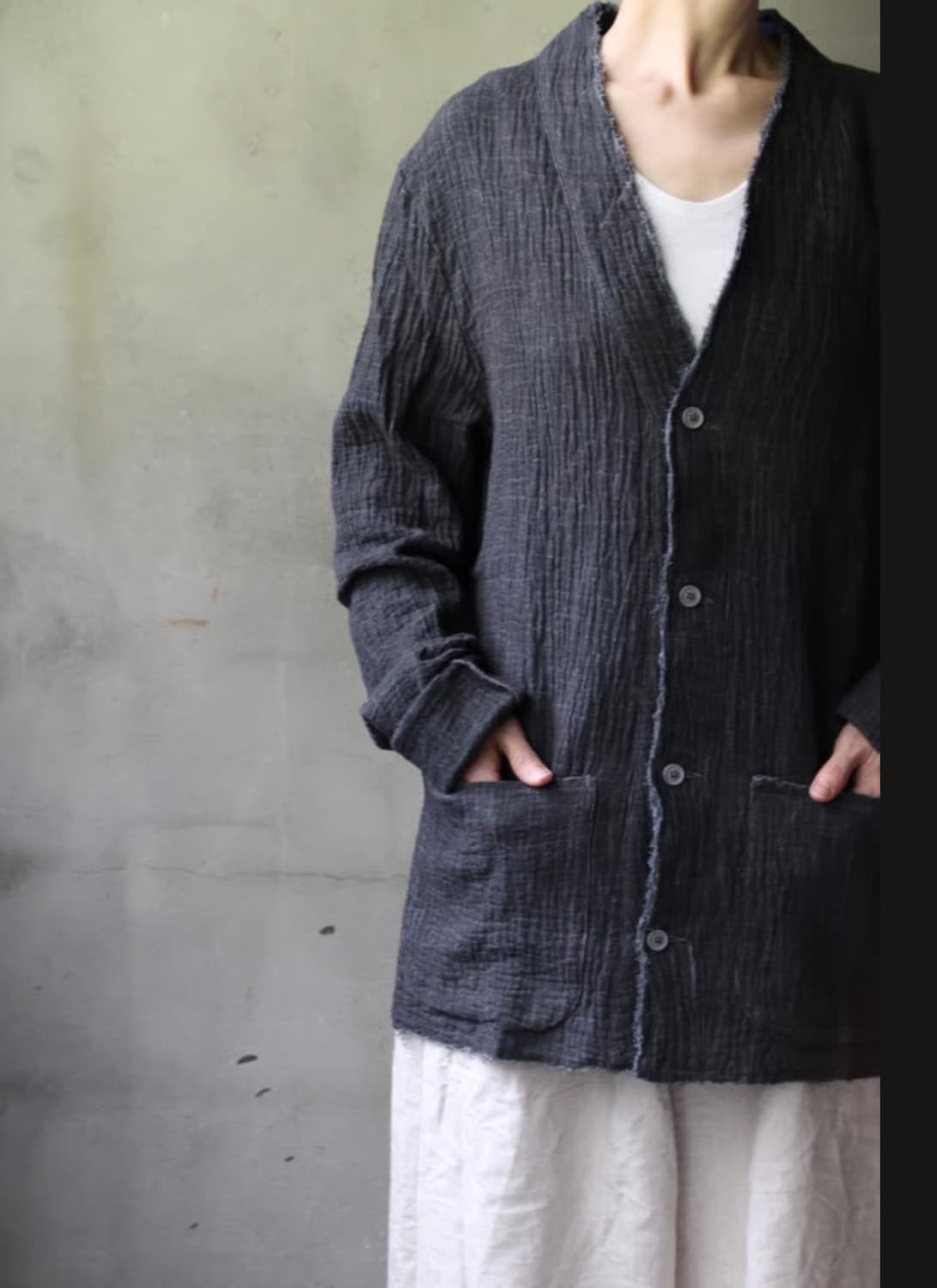 [46] Daub 로우 엣지 가디건 블랙 상품이미지1