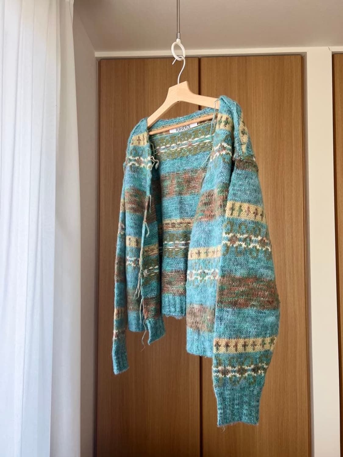 퍼버즈 블렌드 보더 모헤어 가디건 블루 상품이미지1