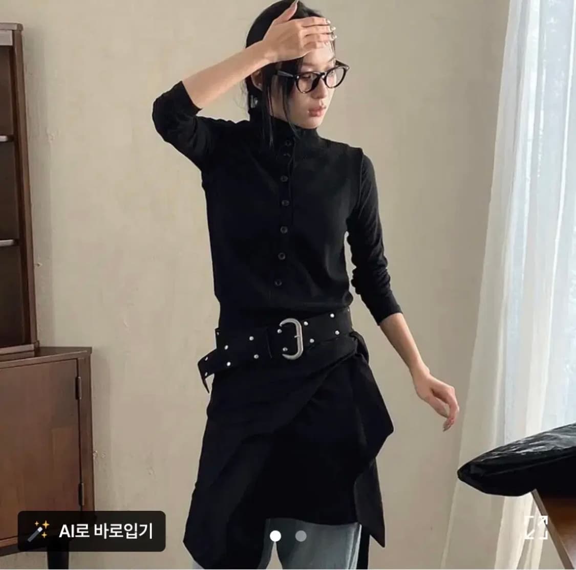 그리니 자일 레이어드 미디 랩 스커트 블랙 판매 상품이미지2