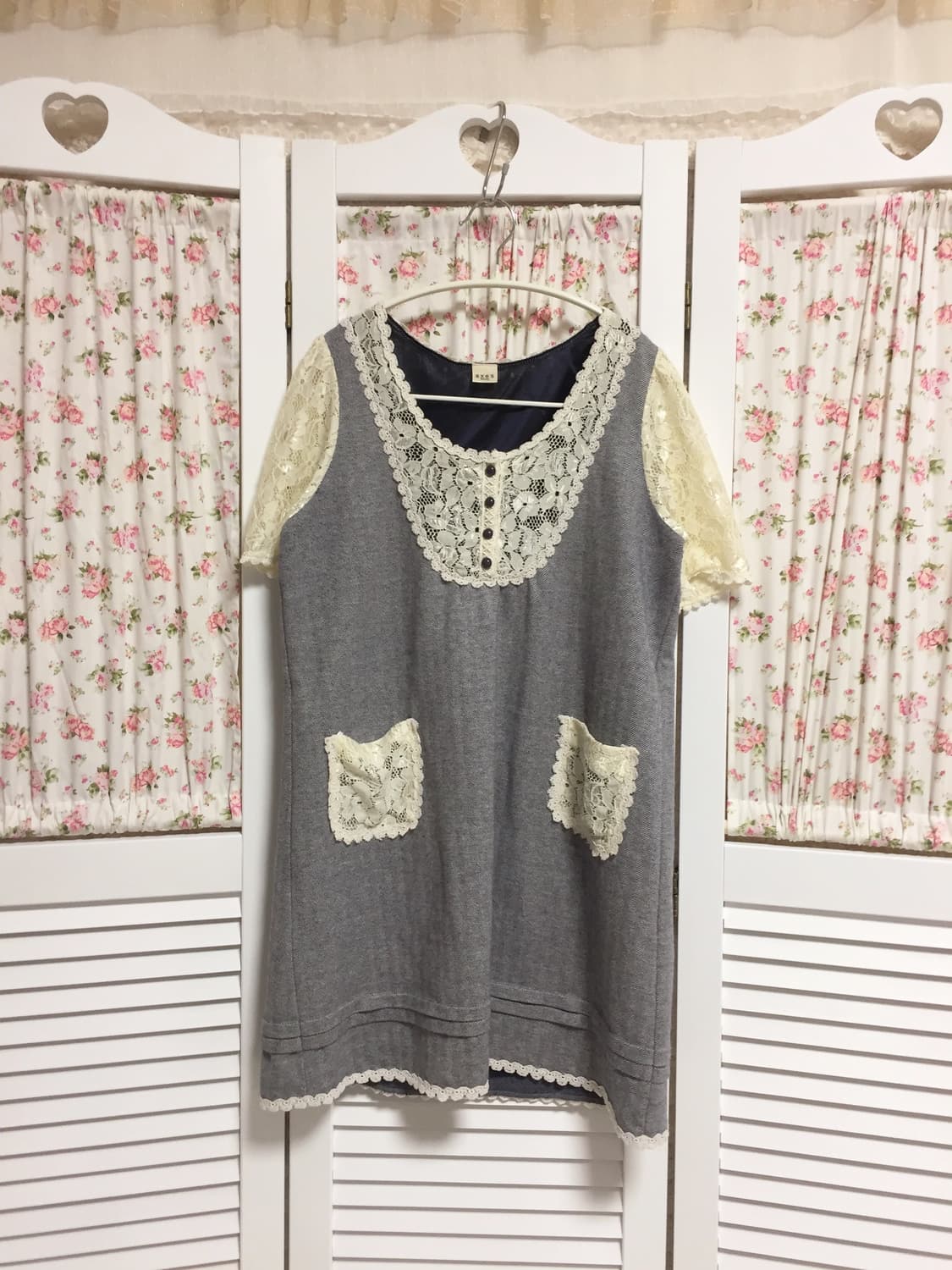 빈티지 엑시즈팜 레이스 반팔 블라우스 상품이미지2