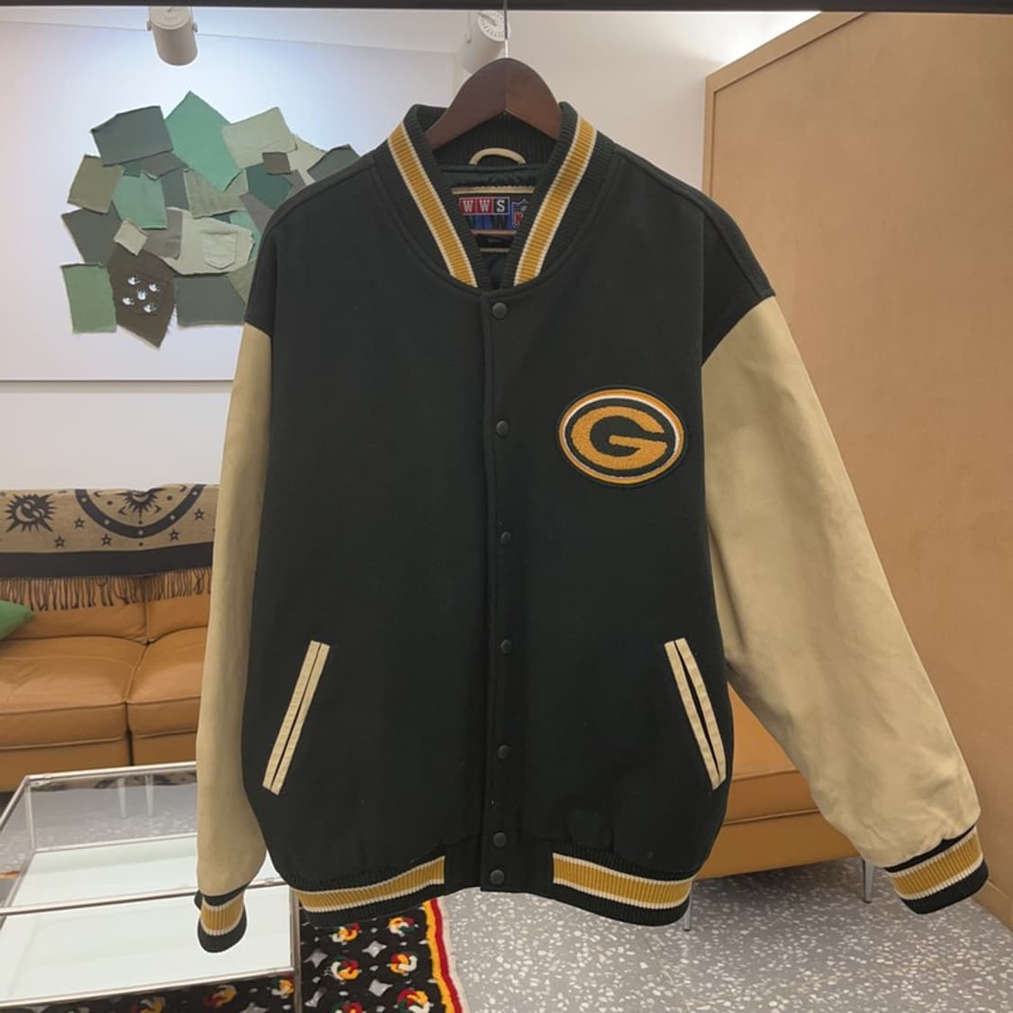 WWS 월드와이드스포츠 딥그린 울 소가죽 바시티자켓 100 C08177 상품이미지3