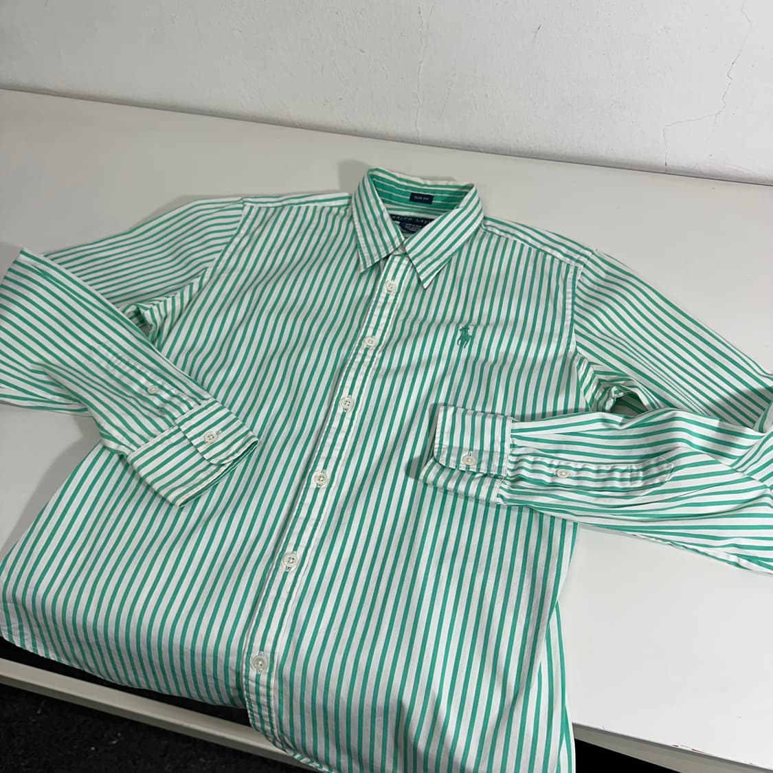 우먼S-M 폴로 랄프로렌 민트 스트라이프 셔츠 상품이미지2