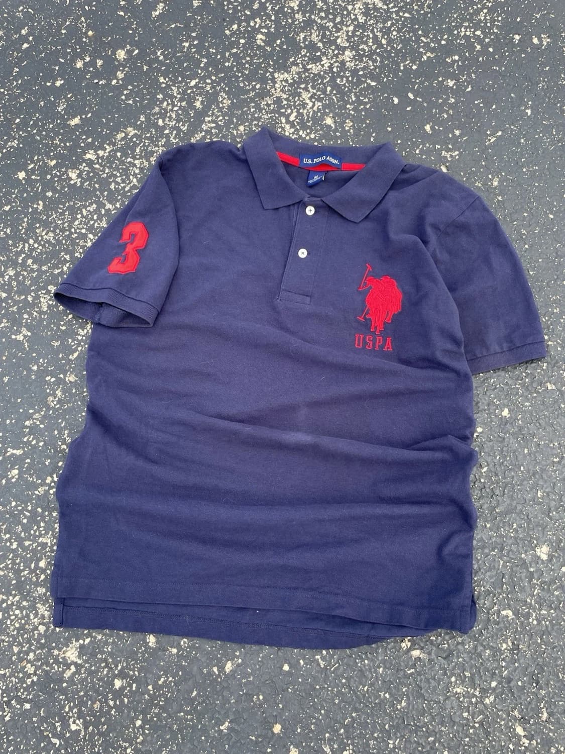 유에스폴로에센 빅 포니 반팔 카라 티셔츠 네이비 레드 상품이미지1