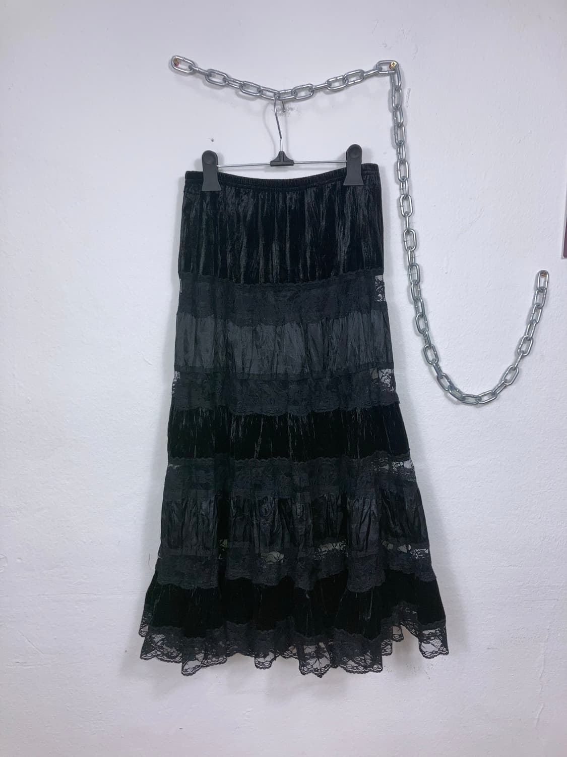 벨벳 레이스 롱스커트 상품이미지1