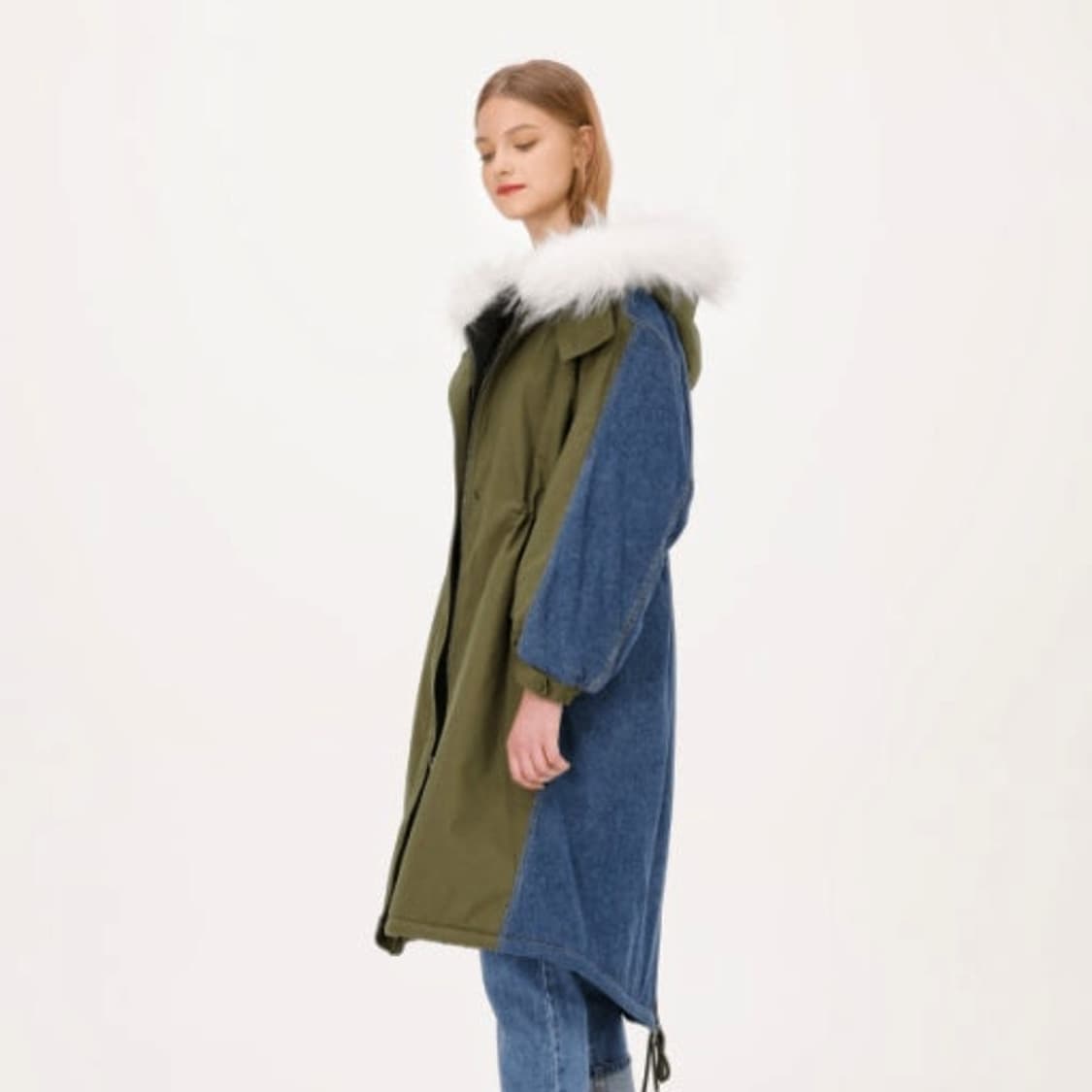 SJYP 데님 블록 푸드 퍼 점퍼 상품이미지1