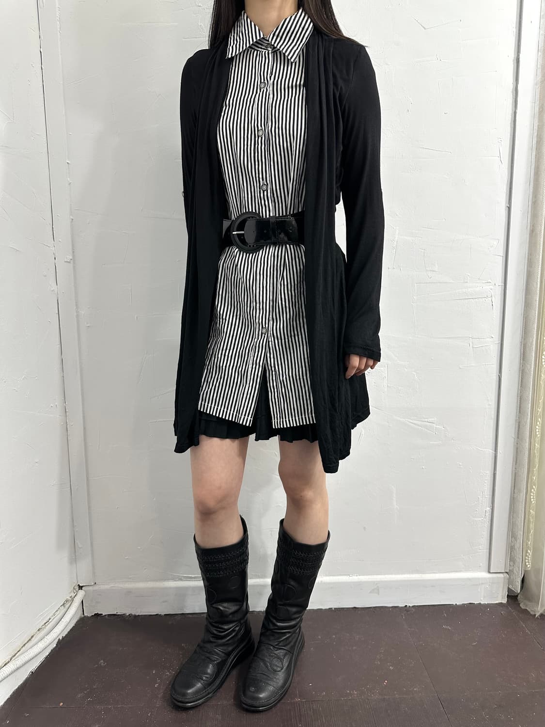 shirt layered belt cardigan 상품이미지1