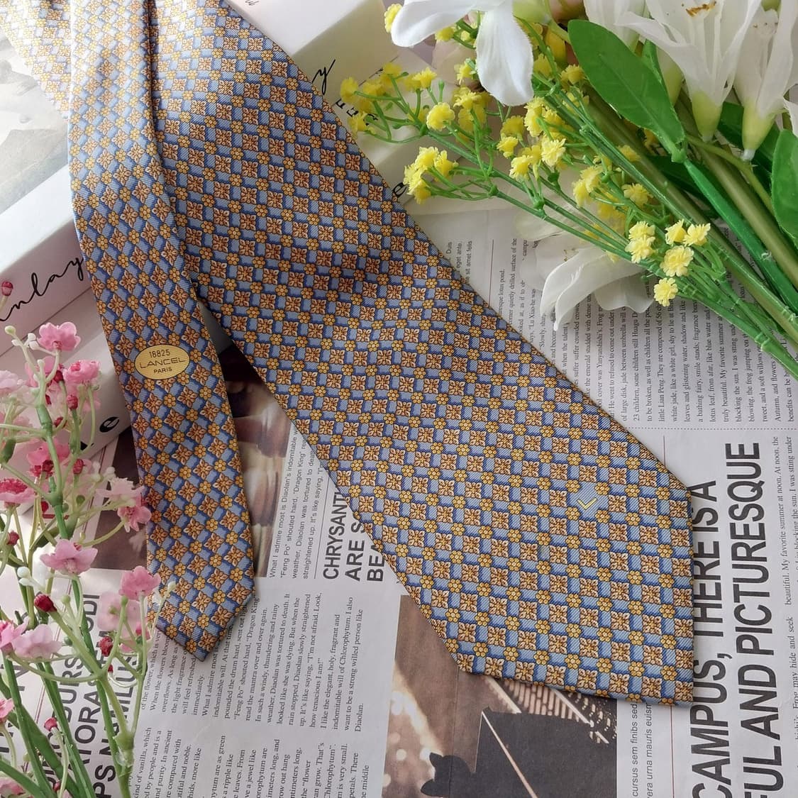 란셀 실크 블루&골드 자카드 넥타이 9.6cm A+~A등급 K1488
 상품이미지2