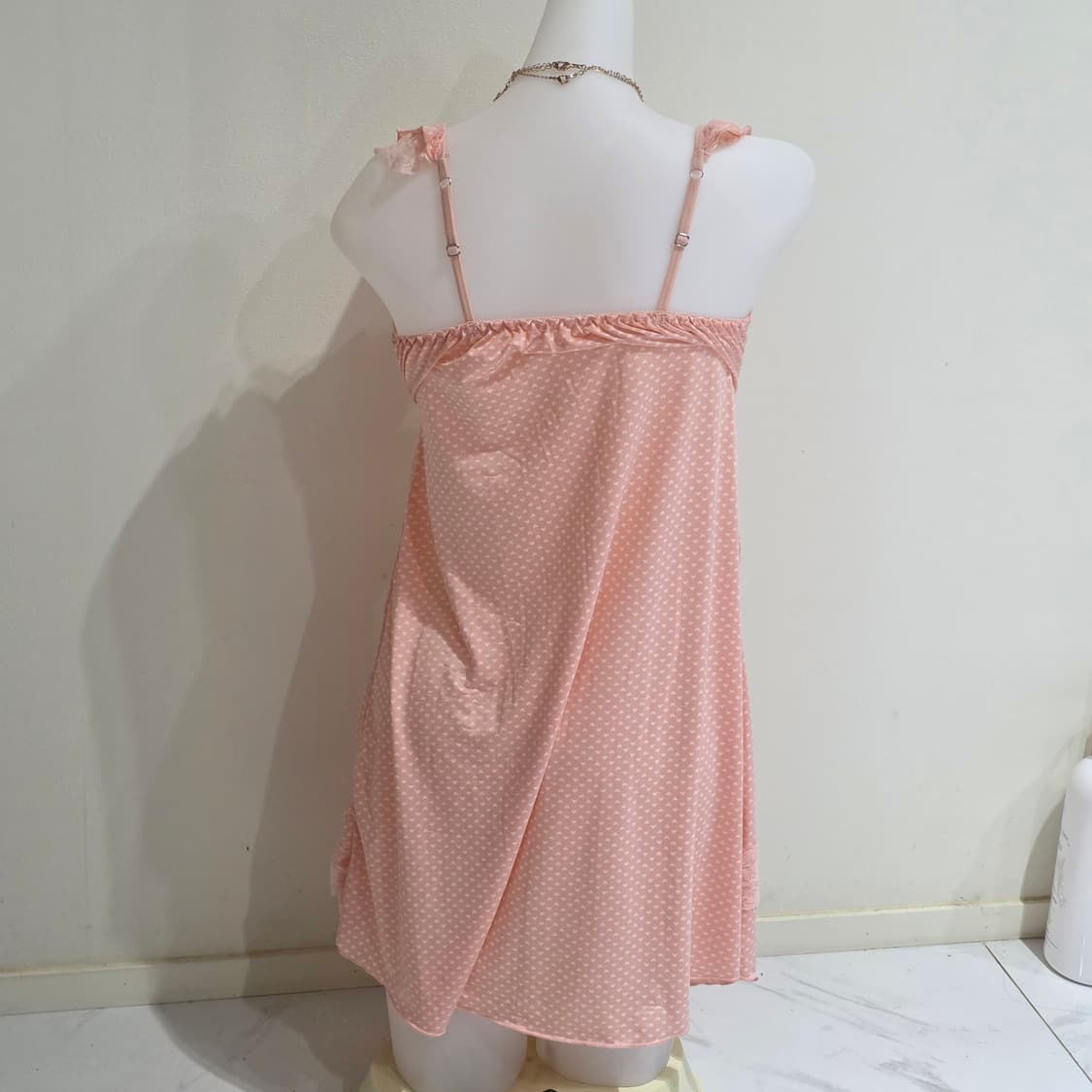 일본빈티지)핑크 하트 레이스 리본 리즈깔 히메갸루 로맨틱 슬립란제리원피스 상품이미지3
