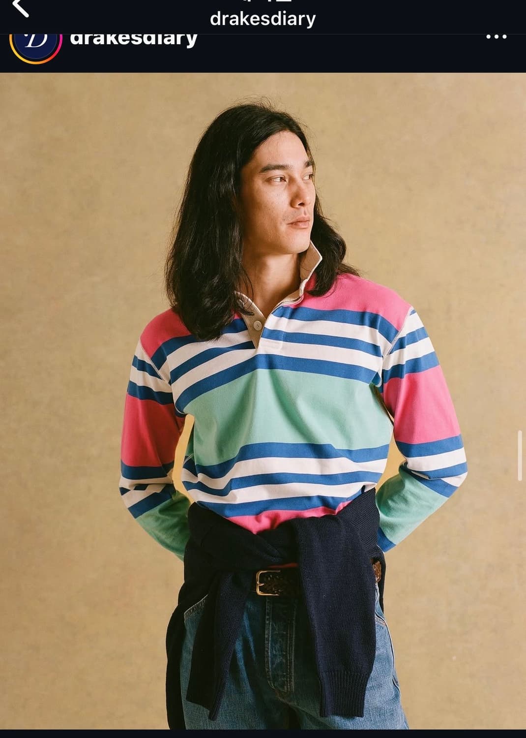 드레익스 DRAKE'S 스트라이프 럭비티 L 새상품 상품이미지4