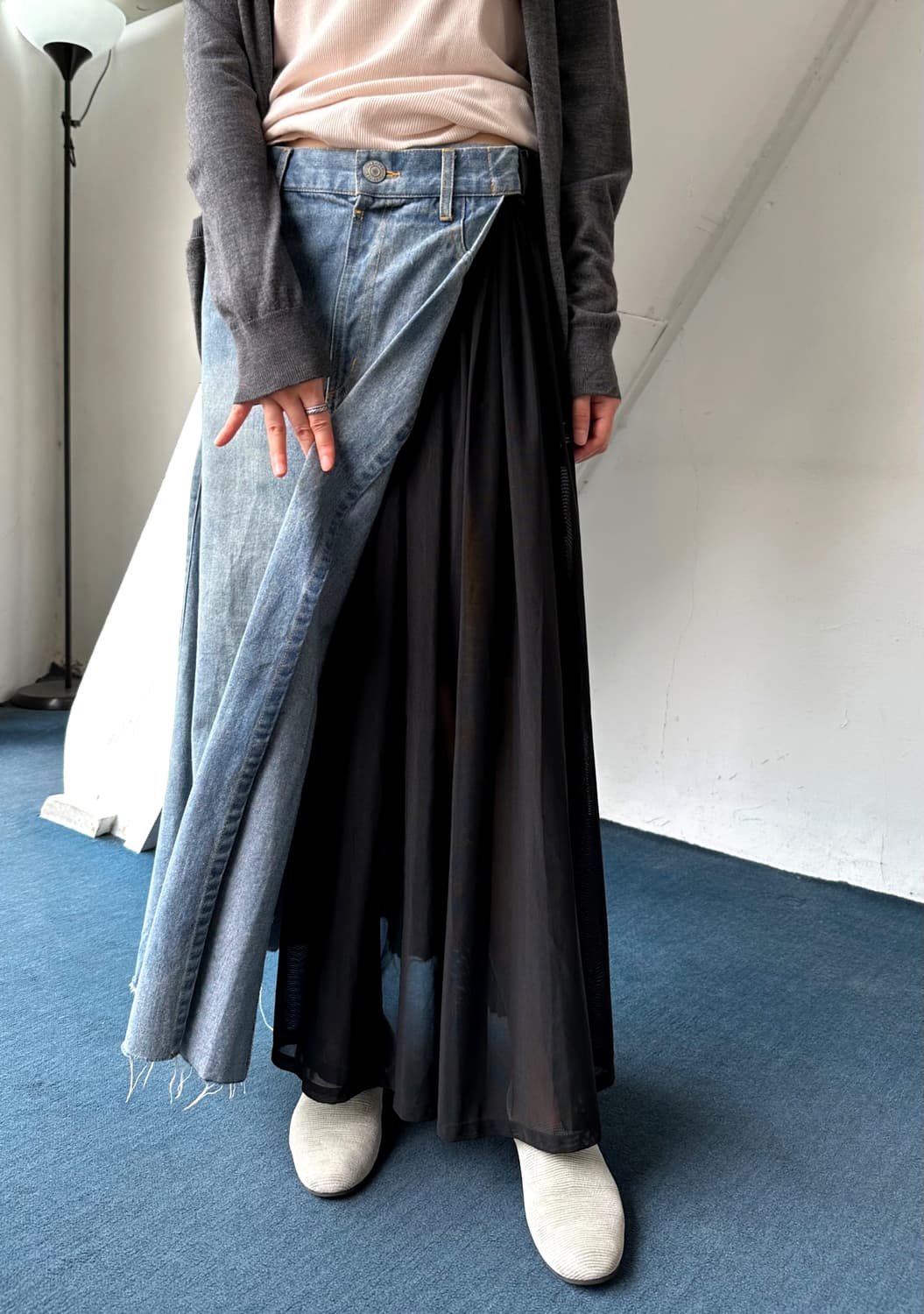 One washed panel belted wrap denim skirt 상품이미지10
