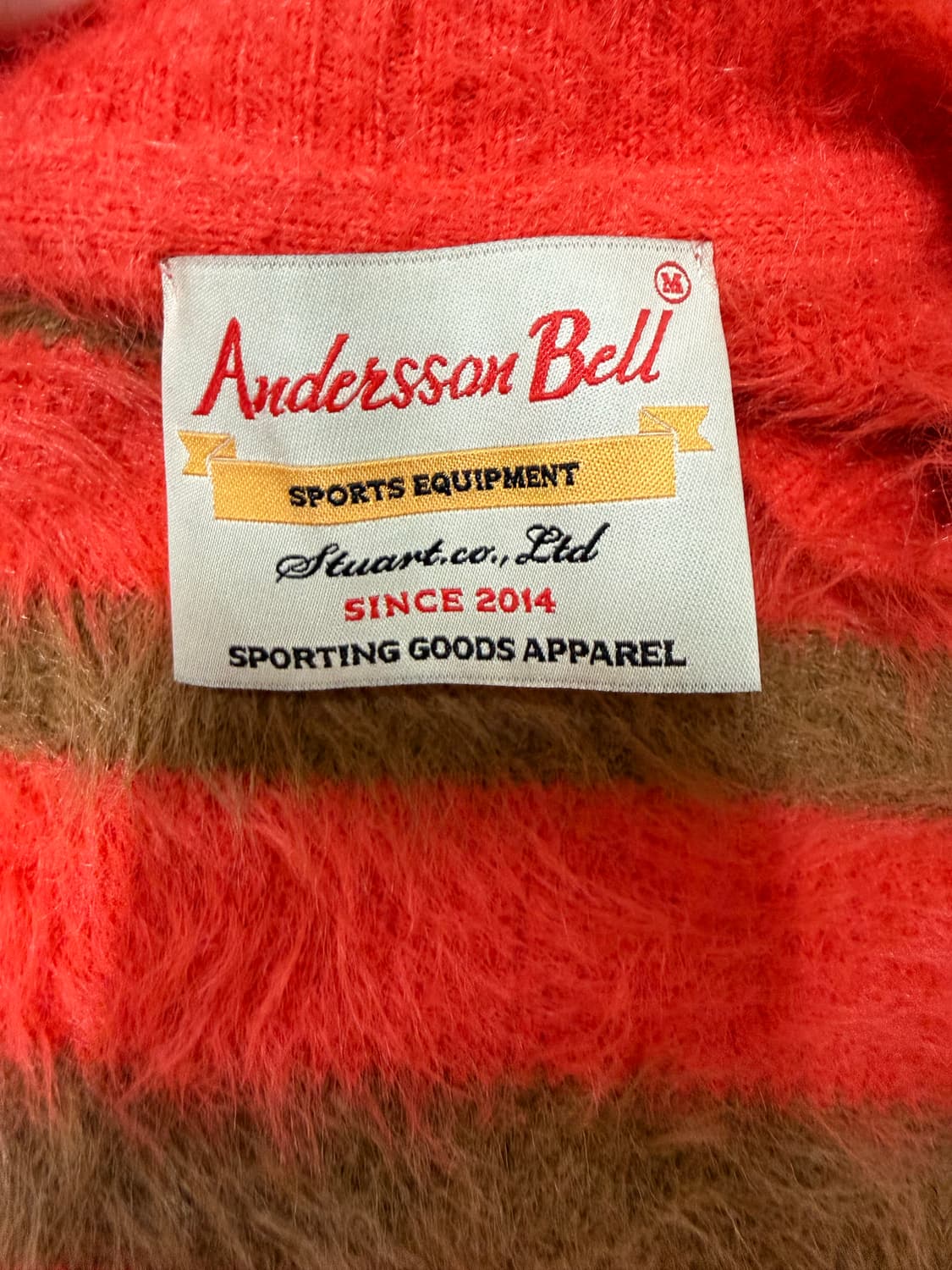 앤더슨벨 유니섹스 스트라이프 헤어리 브이넥 스웨터 오렌지브라운 상품이미지2