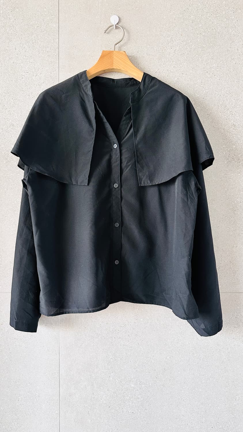 블랙 블라우스 어깨 망토 숄 케이프 스타일 얇은 긴팔 데일리 상품이미지1