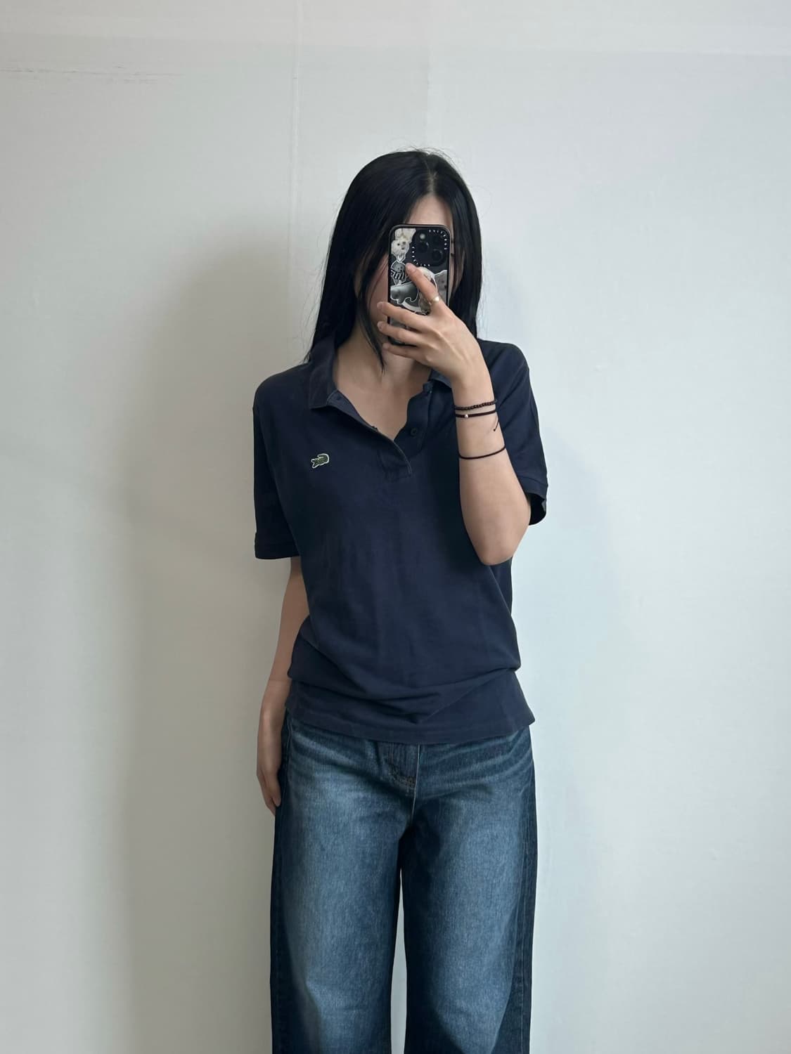 라코스테 자수로고 네이비 피케 반팔 카라 티셔츠 상품이미지1