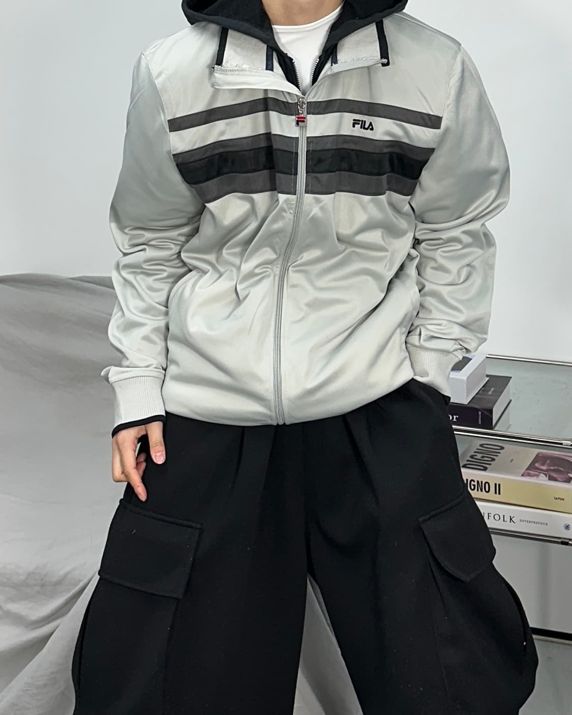 휠라 그레이 배색 트랙탑 져지 XL 상품이미지2