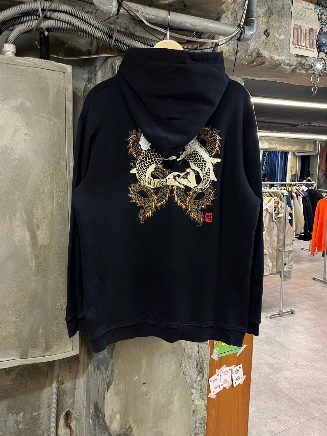 빈티지 잉어 자수 후드티 블랙 3XL #csz2384 상품이미지1