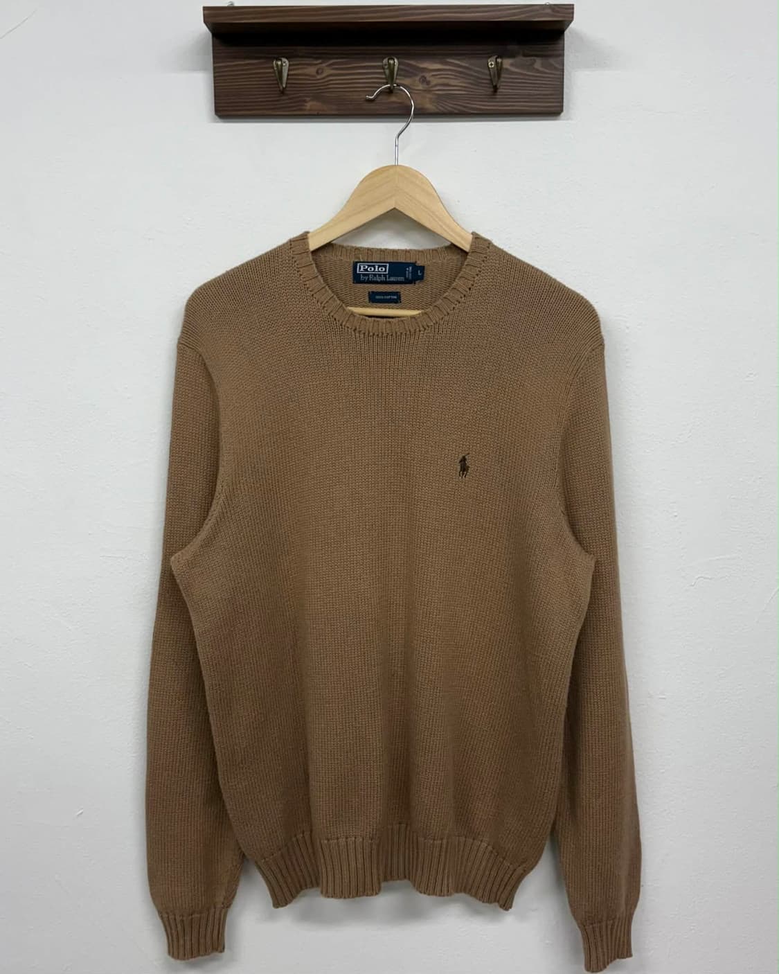 [L] 폴로 랄프로렌 베이지 크루넥 코튼 니트 스웨터 상품이미지1