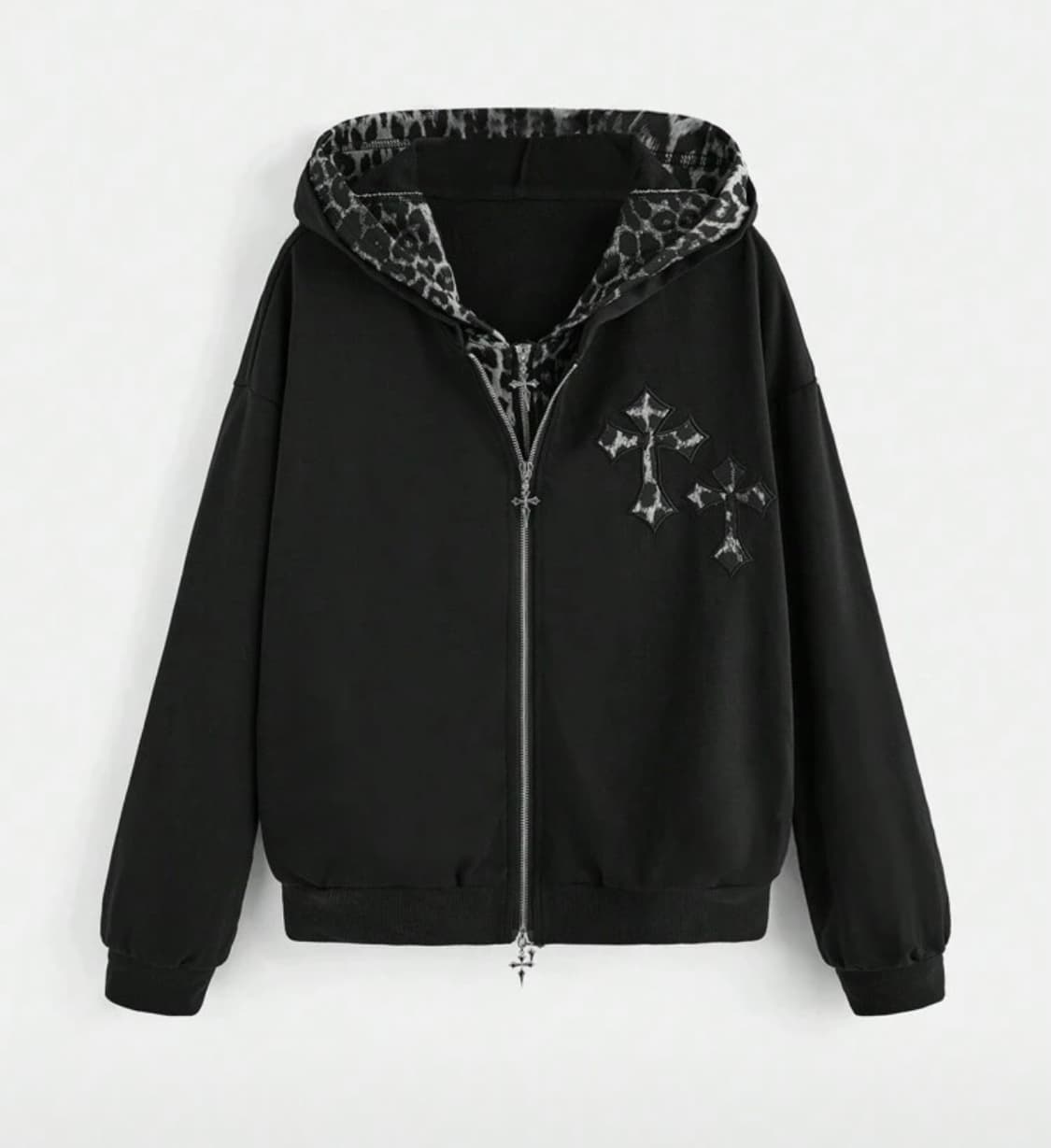 쉬인 레오파드 블랙 십자가 후드집업 양도 상품이미지1